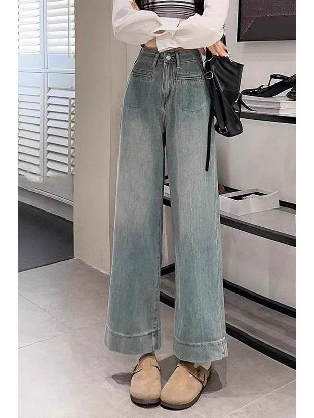 Spring 2026 Women's Petite High-Waisted Light Jeans, Loose Fit, Slimming, Wide-Leg, Good Drape
