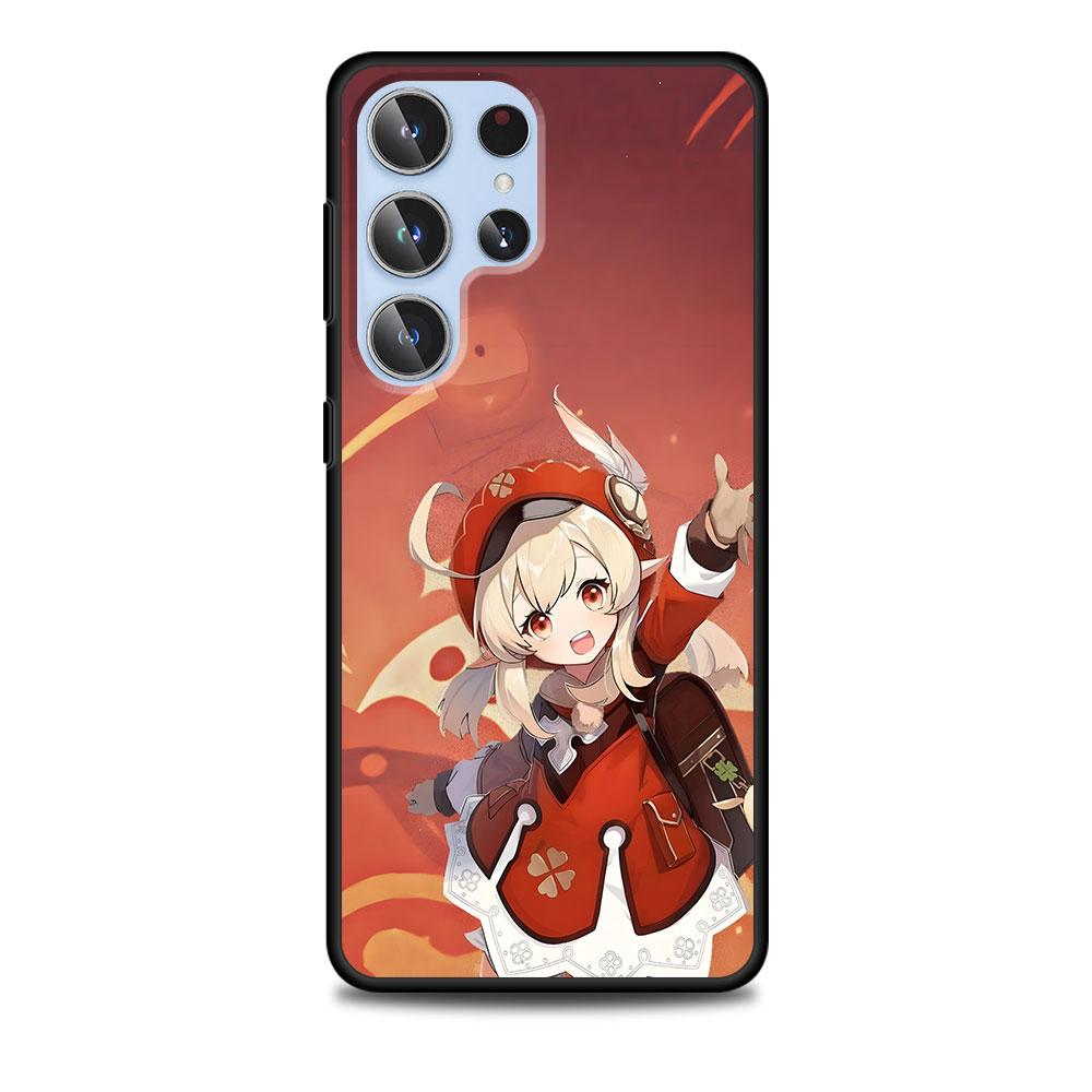 Genshin Impact Klee Hülle für Samsung Galaxy S23 S21 S20 FE S24 S22 Ultra S10 S10e S9 Plus Weiche Schwarze TPU Handyhülle Bumper