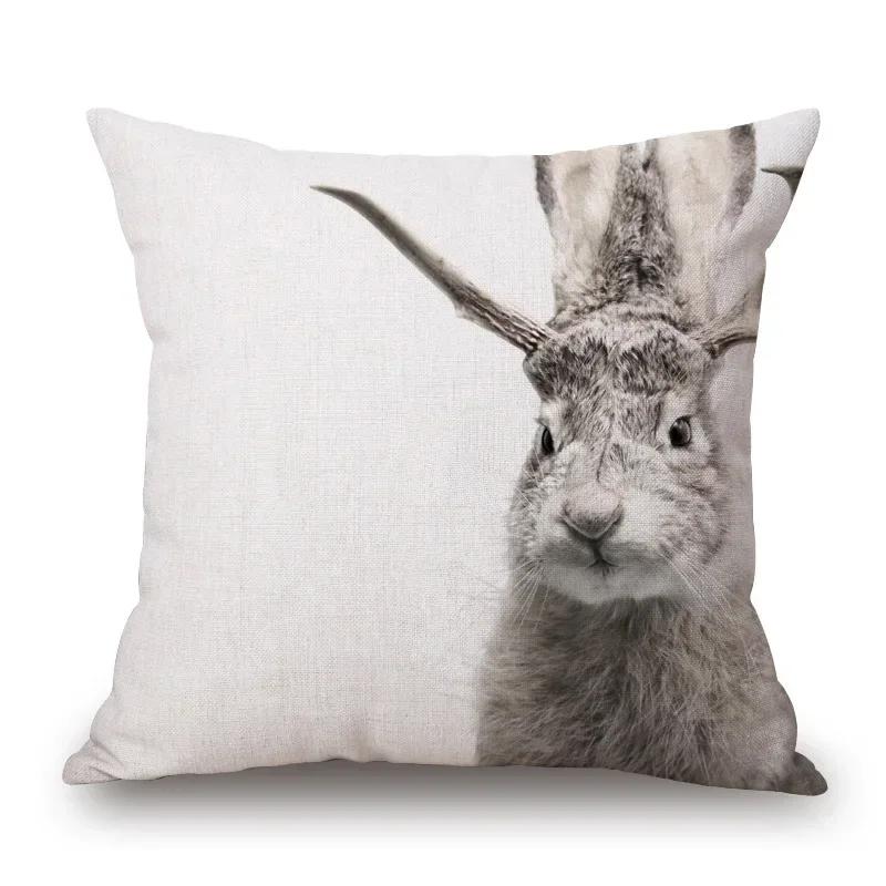 Nordisk Retro Stil Djur Poster Kuddfodral Höglandsko Kalv Hjort Get Älg Räv Björn Tryck Örngott