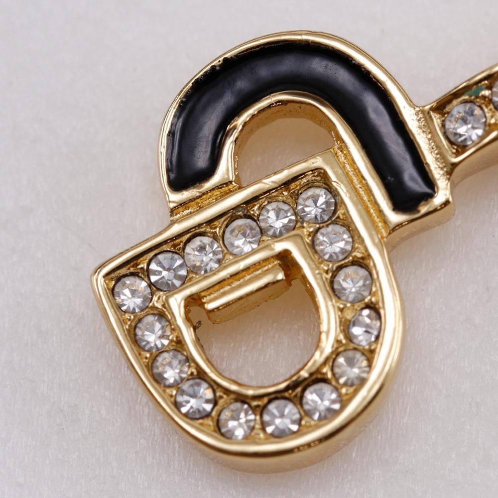 Dior CD Logo Necklace Plated Gold/Rhinestone 7.2g Women Used