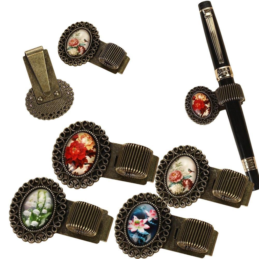 Multi-functional Pen Loop Holder Metal Vintage Floral Pen Clip Pencil Holder  Student Stationery