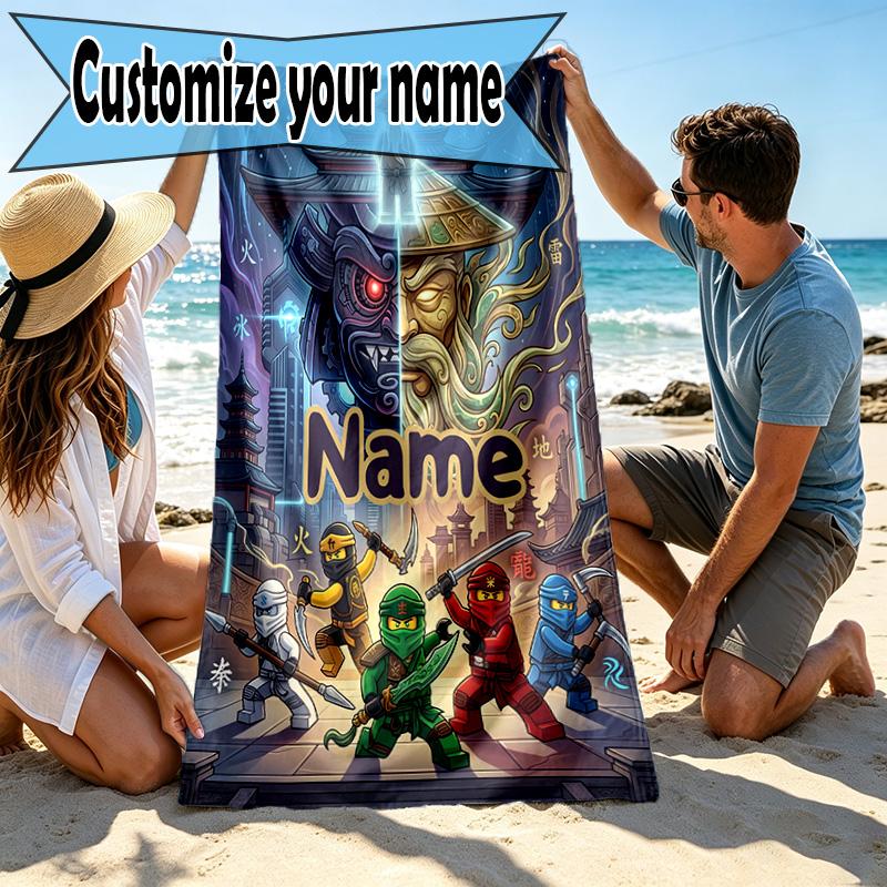 Custom Name Personalized N Nininjago Print Beach Towel, for Trip Camping Beach Party Home Decor, Birthday Gift for Family & Friends