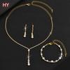 HY New Fashion Wedding Jewelry Set Women Earrings Necklace Bracelet Three-Piece Temperament Luxury Bridal Jewelry Set