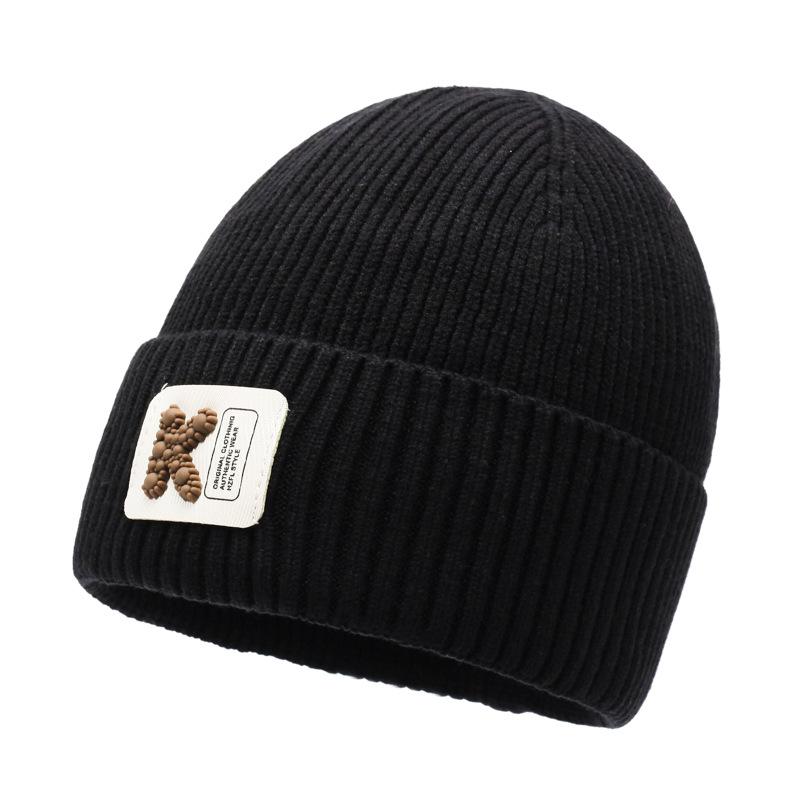 

Letter K Printing Knitted Cap Beanie Hat Windproof Fashion Warmth Solid Color чёрный