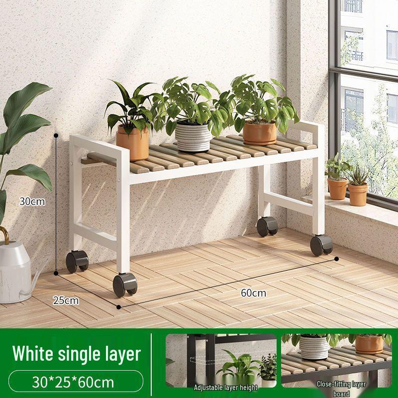 Movable Wrought Iron Multi-Layer Flower Stand for Balcony, Living Room, and Outdoor Use