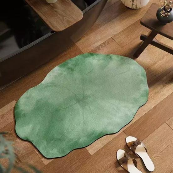 Lotus Leaf Floor Mat Diatomaceous Earth Bathroom Rug Non-Slip Absorbent Lotus Flower Floor Rug for Entrance Living Room Kitchen Bathroom