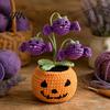 Exquisite Presente de Tricô para Festas Abóbora de Crochê Feita à Mão, Enfeite de Abóbora de Halloween com Fantasma e Morcego Fofos Decoração de Mesa para Flores de Outono,