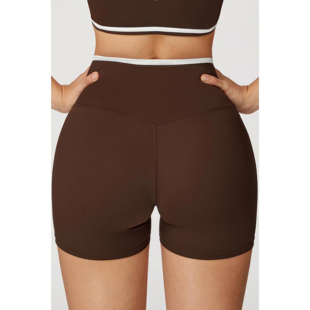 Shorts de Yoga Américains Européens Taille Haute avec Effet Push-Up Pêche - Pantalon de Fitness Trois Points pour Femmes