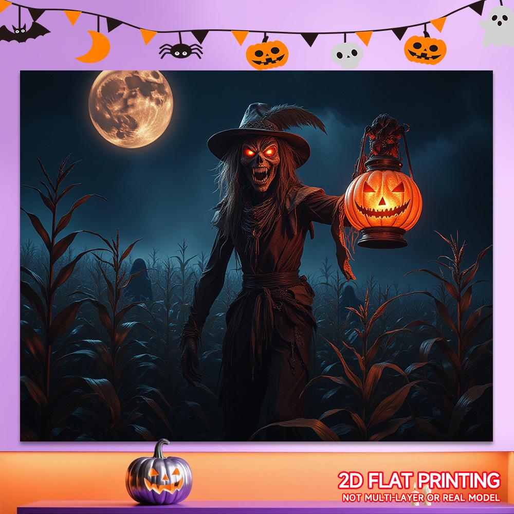 1 Halloween Decoration Banner - Ghost Scarecrow Witch and Glowing Pumpkin Lantern Indoor/outdoor Party