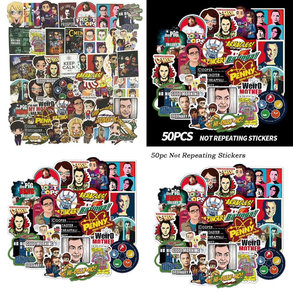 Set di Adesivi Cartoon The Big Bang Theory Cinquanta Pezzi Impermeabili e Resistenti al Sole Decalcomanie per Valigia Auto Laptop Quaderno
