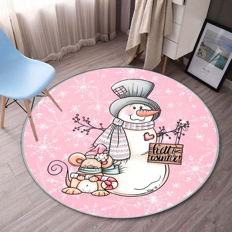 Crystal velvet round rug snowman mouse winter theme kids room decorChristmas gift soft anti slip floor matcutecartoonrugforhome 60cmx60cm