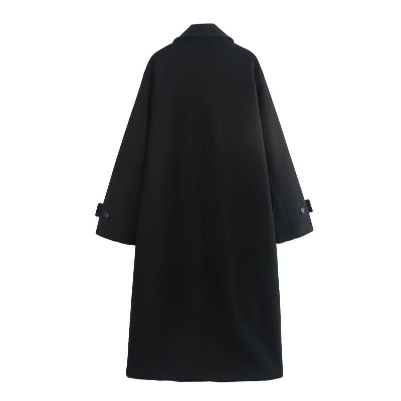 Womens Winter Wool Blend Oversized Trench Coat Longline Double-Breasted Loose Fit Outerwear