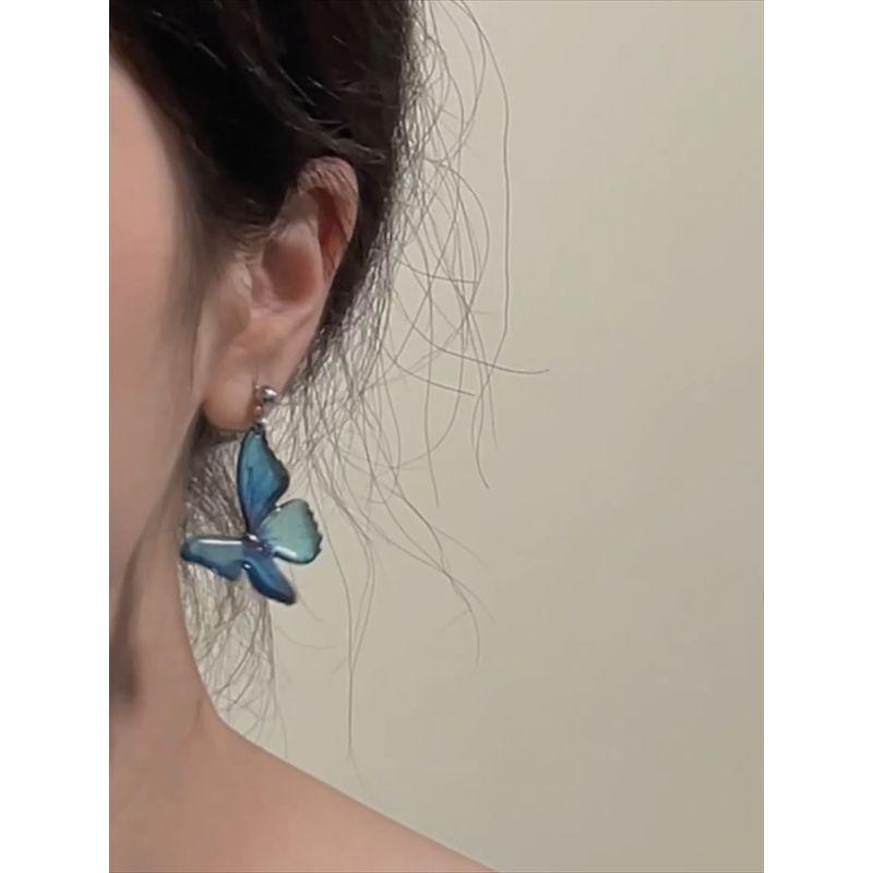 

Zoozmini Прозрачные голубые серьги-пусеты в виде бабочек Женские Серьги-капельки в стиле мечты, феи, милые мори, нишевый дизайн Blue