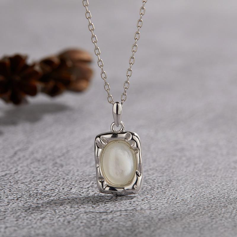 S925 Sterling Silver Natural Malachite Blue Gold Tiger'S Eye Stone White Fritillary Colored Treasure Necklace Women'S French Retro Fashion