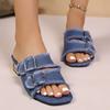 Metal Buckle Soft Slip Slippers Summer New Round Toe Open Toe Denim Anti-Slip Wear-Resistant Sandals