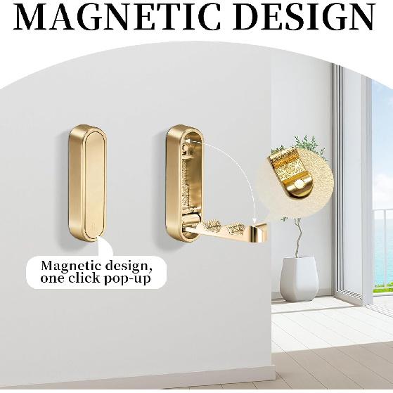 Foldable Hooks, 4-Pack Gold Folding Coat Hooks Heavy-Duty Zinc Alloy Folding Wall Hooks Folding Hooks Wall-Mounted for Hanging Coat Towels Clothes