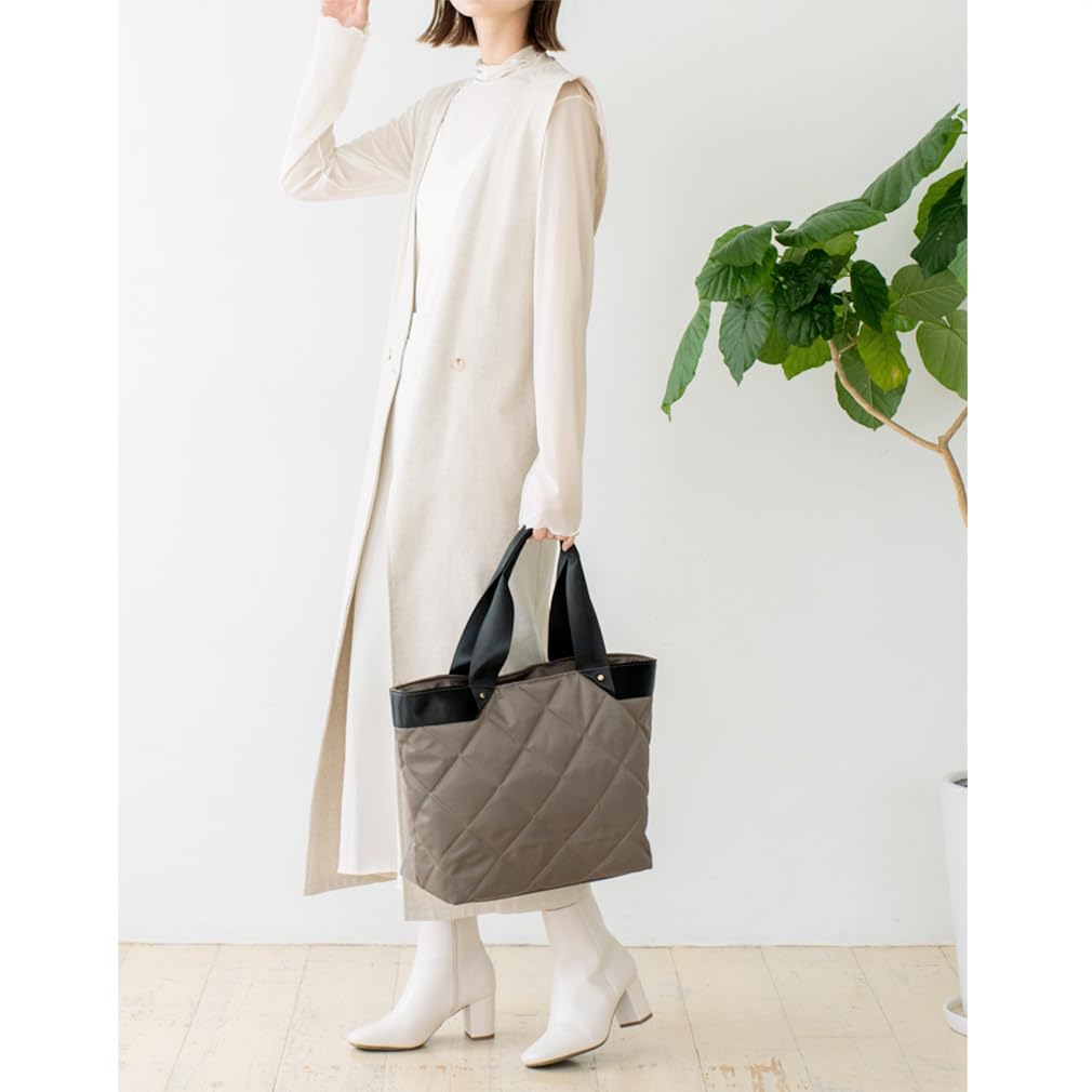 VITAFELICE Women's Quilted Nylon Tote Bag inb-90056z (Mocha)