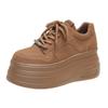Mote 8CM Dame Lær Sneakers Høst Vår Brun Fritidssko Chunky Sneakers Høy Plattform Sport Skateboard Sko Kvinne