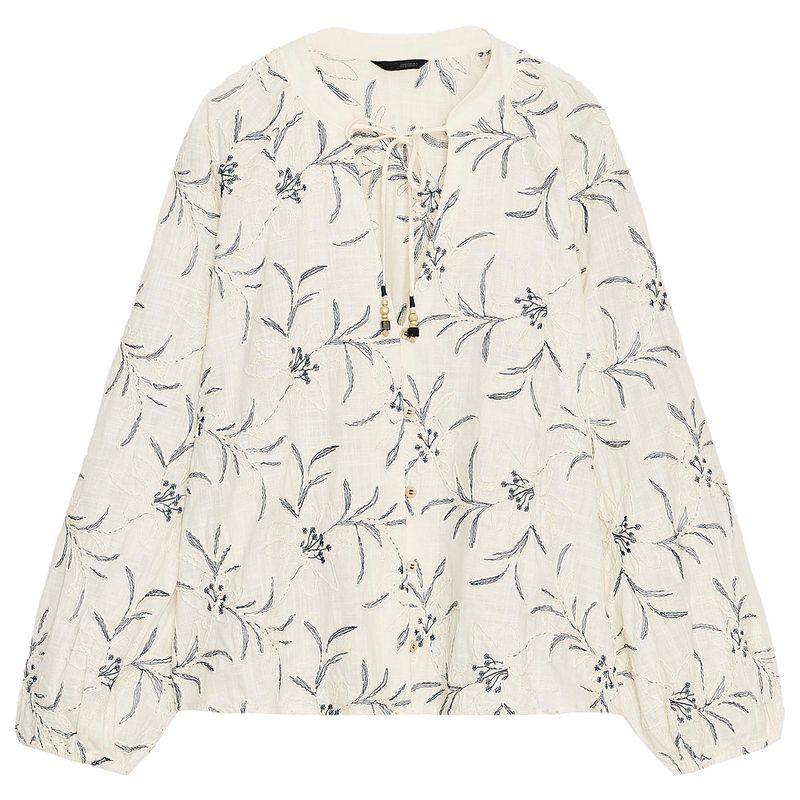 

Zaprha 2025 Autumn New Simple Distressed Embroidery Structure V-neck Long sleeve Shirts Top 8741235 Nude/Blue L