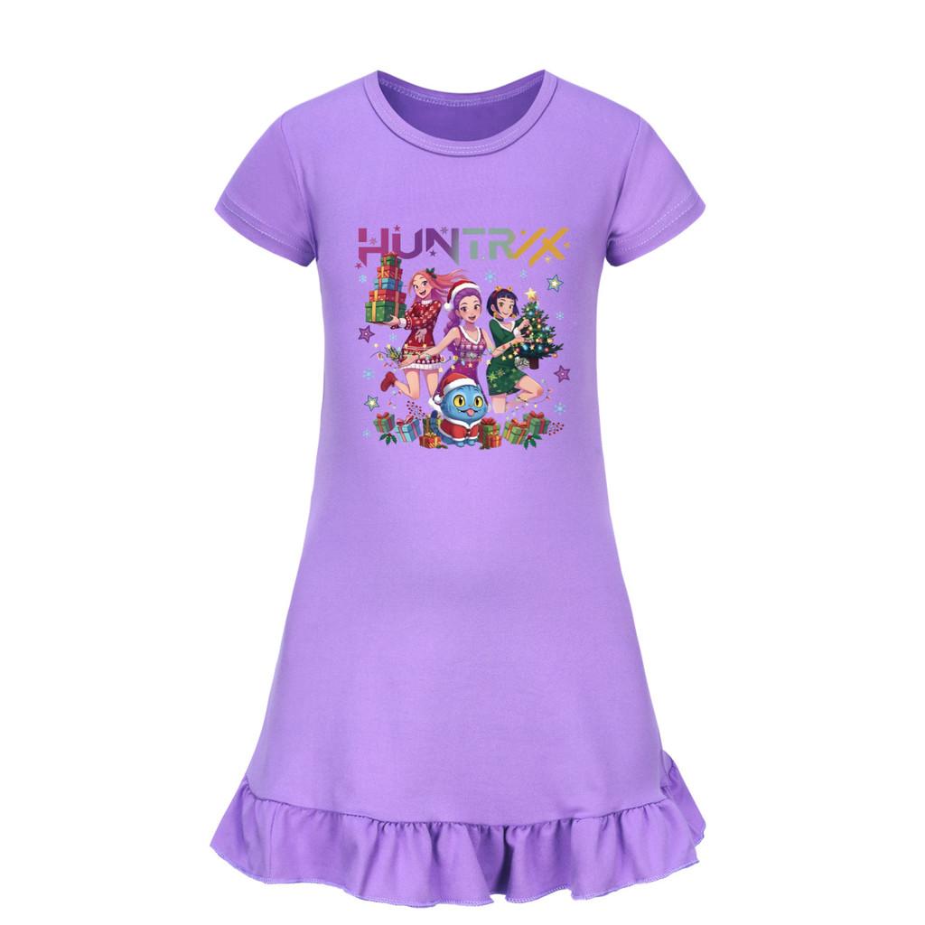 5084 Kids Girls Christmas New Year Mira Zoey Rumi Printed Ruffle Short Sleeves Casual Dress