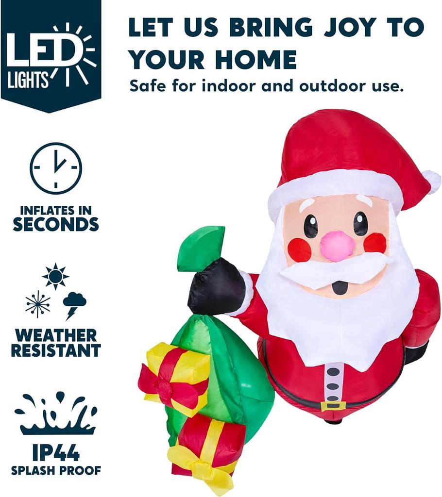 Joyfy 3.5 FT Christmas Inflatables Window Outdoor Decorations Santa with Gift Bags Broke with Built-in LEDs for Chirstmas Gifts