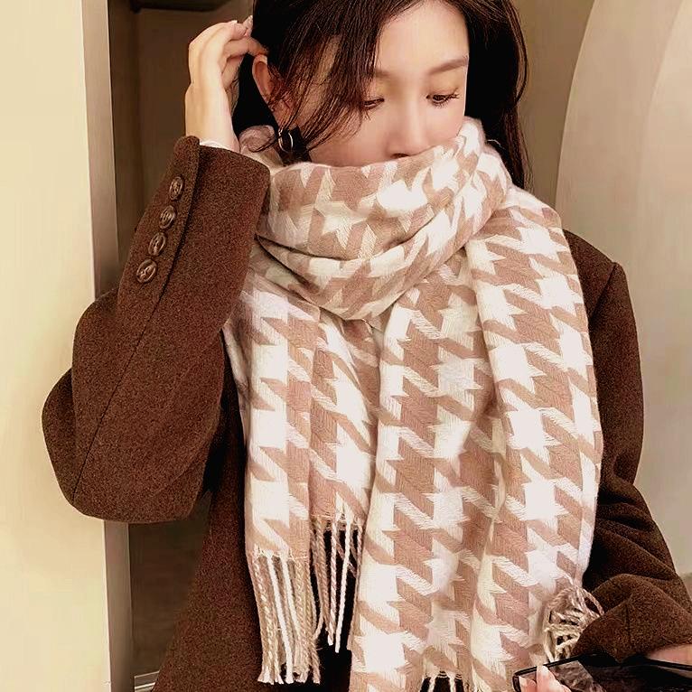 New Houndstooth Scarf for Men and Women In Winter Sweet and Cute Korean Version Versatile Student Shawl Warm Scarf