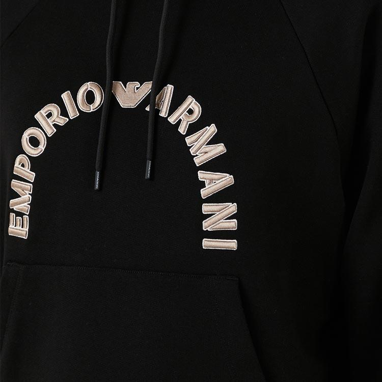 Emporio Armani Loose Letter Print Hooded Long Sleeve Sweatshirt Men tops Black 6R1ME9-1JWPZ-00C5