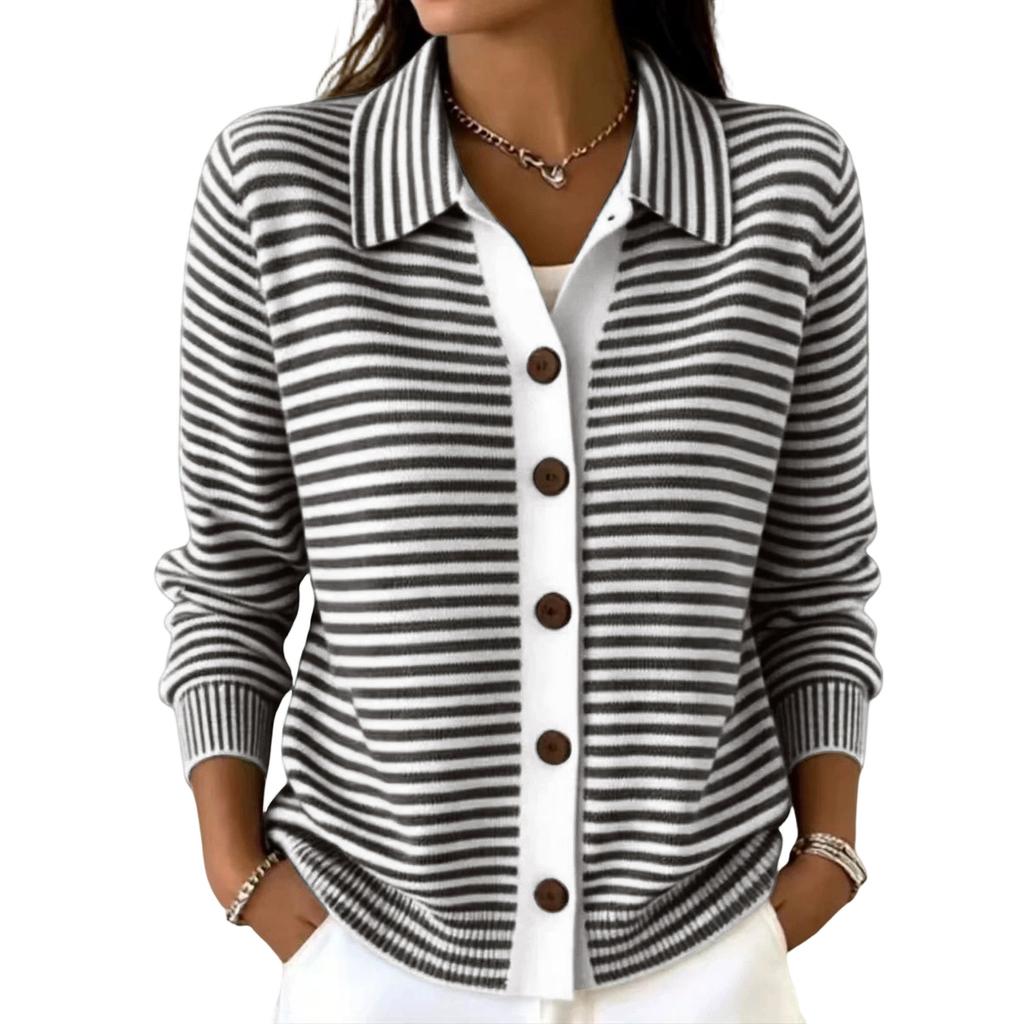 Women's Casual Button Front Knitted Striped Cardigan Sweater for Everyday Wear