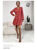 European & American Women's Pleated Cotton Linen Long-Sleeve Casual Dress