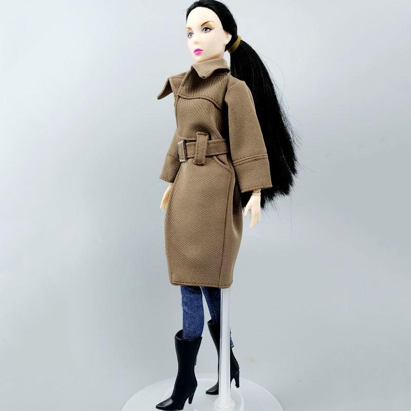 Winter Warm Fashion Office Khaki Coat for Barbie Doll Outfits Clothes Hat for Barbie Doll Black High Heel Shoes for 1:6 BJD Doll