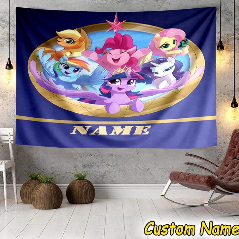 Custom Name Tapestry Rainbow Pony Tapestry Room Decoration Wall Hanging for Living Room Bedroom, Dormitory, Birthday and Christmas Gifts