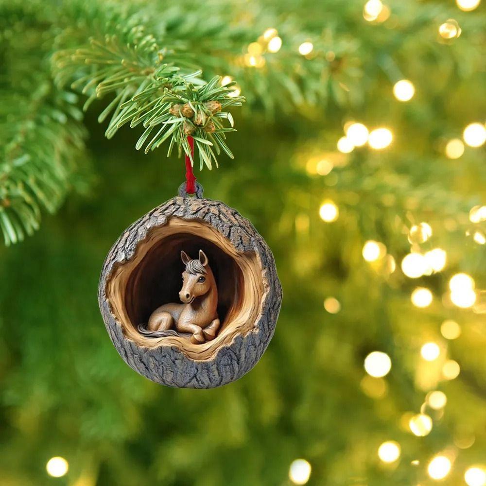 Cartoon Acrylic Pony Christmas Decoration 2D Christmas Tree Ornament Gifts Flat Horse Pendant  Car