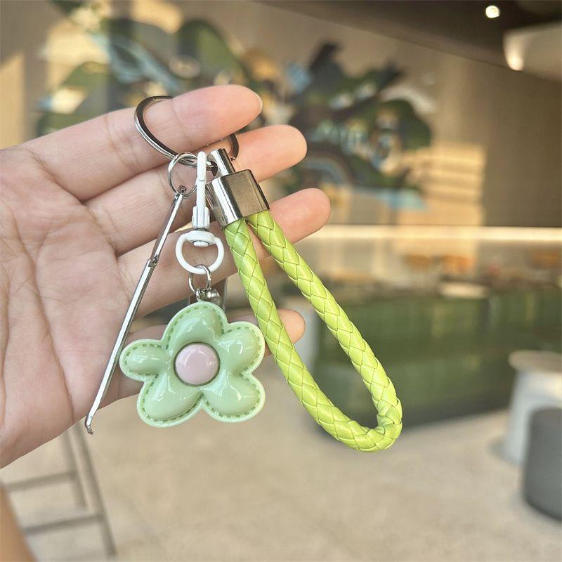 Dopamine Colorful Flower Keychain Set: Girlish Heart Charm, Nail Clipper, Ear Pick Accessories