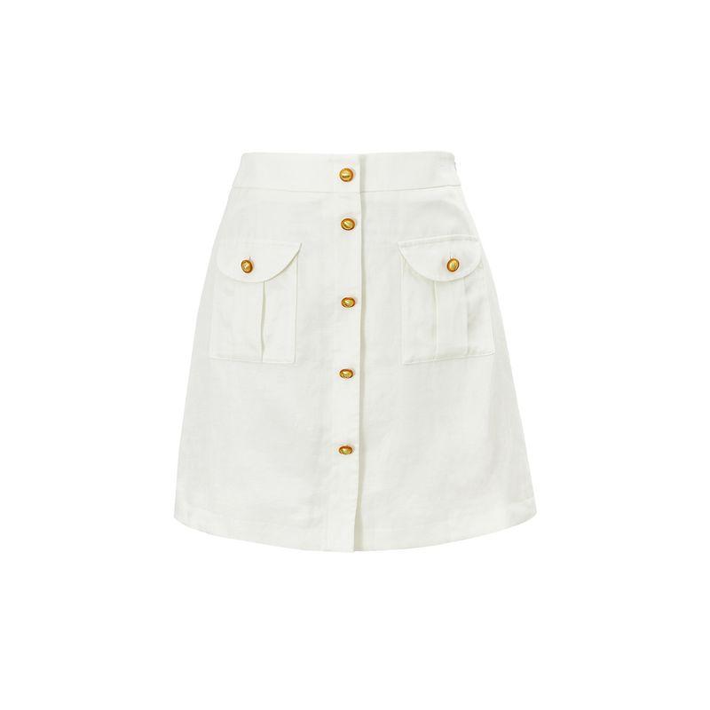 

Blacknini Yin Huafu Summer s Appointment Belgium Tencel Linen Forging Comes with Clear Sleeveless Shirt White-Skirt(In stock) XL