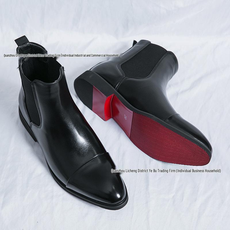 British Men s Pointed Toe Leather Boots, Large Size High-top Fashion Martin Boots 38 чёрный
