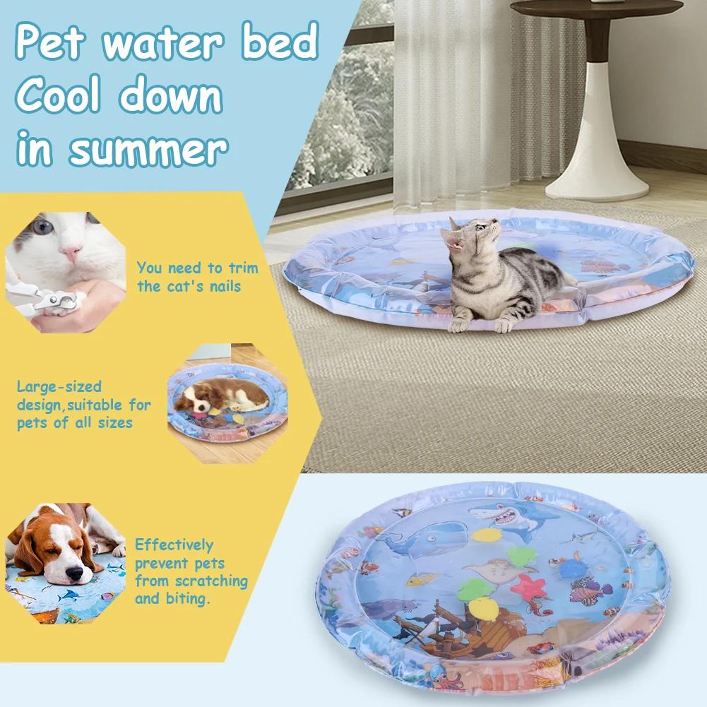 Extra Thick Aqua Interactive Cat Play Mat Cat Toys Cat Water Sensory Playmat Pet Cooling Mat for Indoor Outdoor Exercise