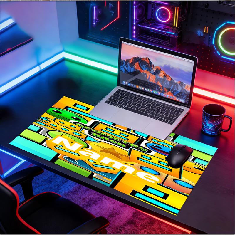 Custom Name Personalized Geometry Dash Pattern Mousepad, Laptop PC Desk Mat, Decorative Desk Mat for Home Keyboard Pad Gift