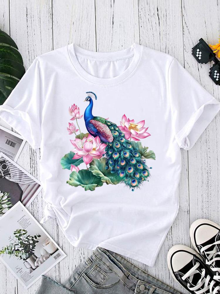 

(Asian Size) flower watercolor trend Tee Fashion Print Casual Top O-neck Short Sleeve T-shirts T Graphic Female Women s Clothing S