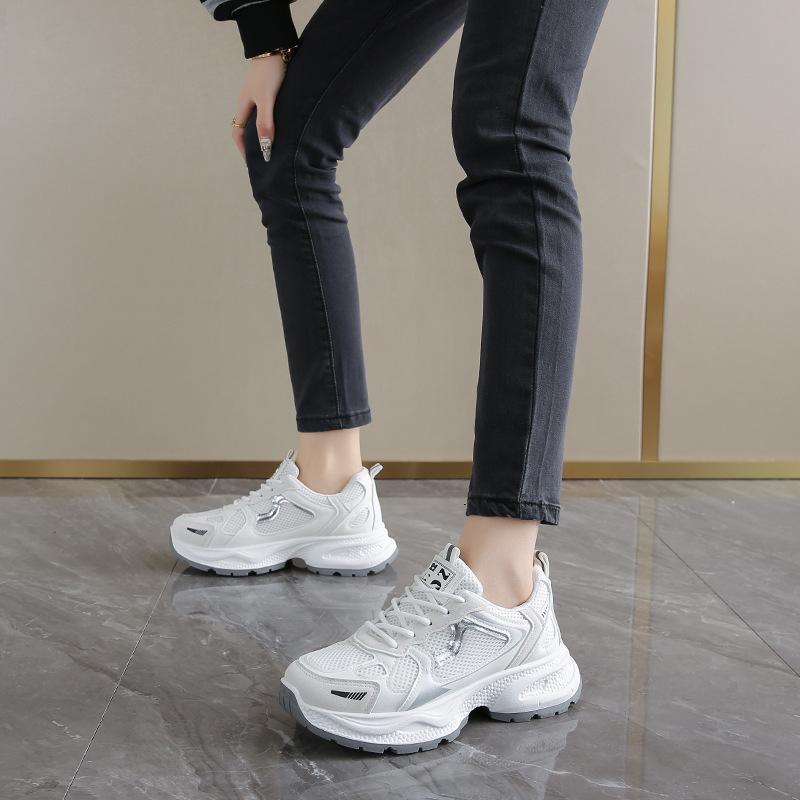 

Autumn and winter dad shoes women comfortable breathable versatile fashion solid color heightening cushioning running shoes explosion 41 серебряный