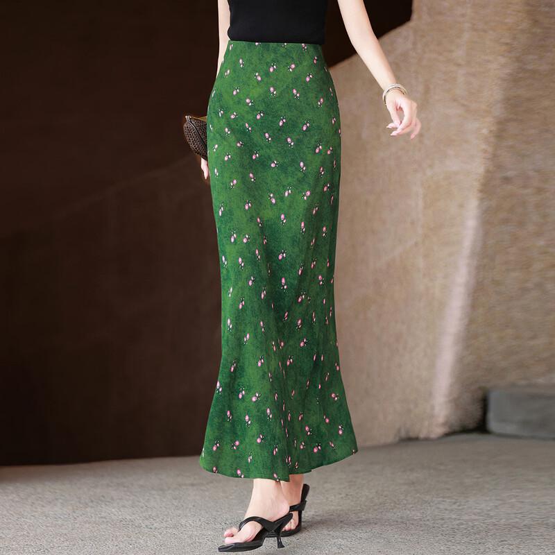 Lanseer 2026 Summer Floral Fishtail Midi Skirt L зелёный