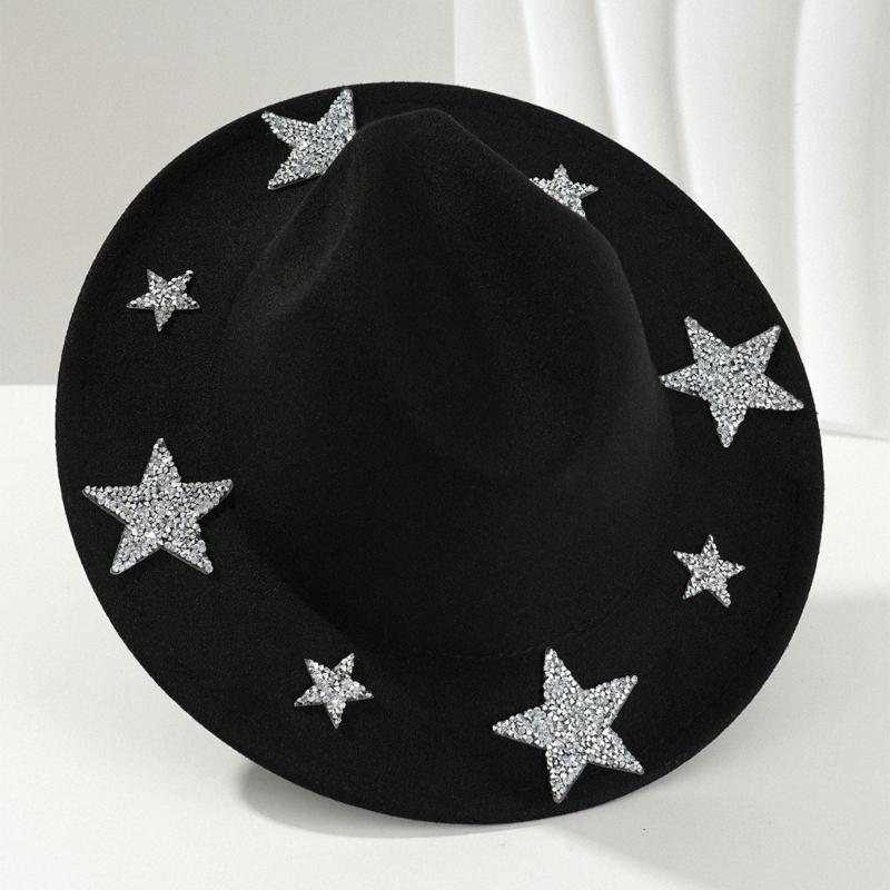 Sparkling Rhinestones Star Western Hat For Women Oversized Comfortable Hat Headpiece All Weather Stylish Headwear