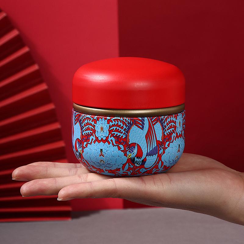 Mini Exquisite Prints Tea Tin Double Cover Tea Storage Container Portable Chinese Style Tea Can Universal Home Kandy Spices Can
