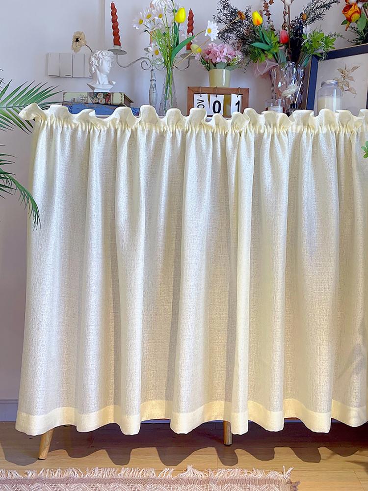 Franse Romantische Lichtgele Semi-Transparante Korte Gordijn met Plooiband en Haakjes Voor Keukenkastjes Woonkamer Slaapkamer W100 x H60cm 1Piece&Pull Pleated Tape