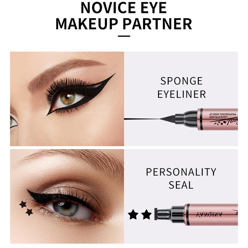 YANQINA Dual-Ended Eyeliner Stamp Pen - Waterproof Liquid Eyeliner with Star Heart Wing Seal 2 In 1 Eye Liner Pen Long Lasting Smudgeproof Eyeliner