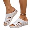 Women’s T-Strap Wedge Sandals, Thick Sole with Stitching and Hollow Design, Summer Casual Slip-Ons, Wide Size