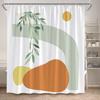 Abstract Mid Century Shower Curtains Green Leaf Modern Geometric Black Lines Aesthetic Art Bathroom Curtain Decor Set With Hooks