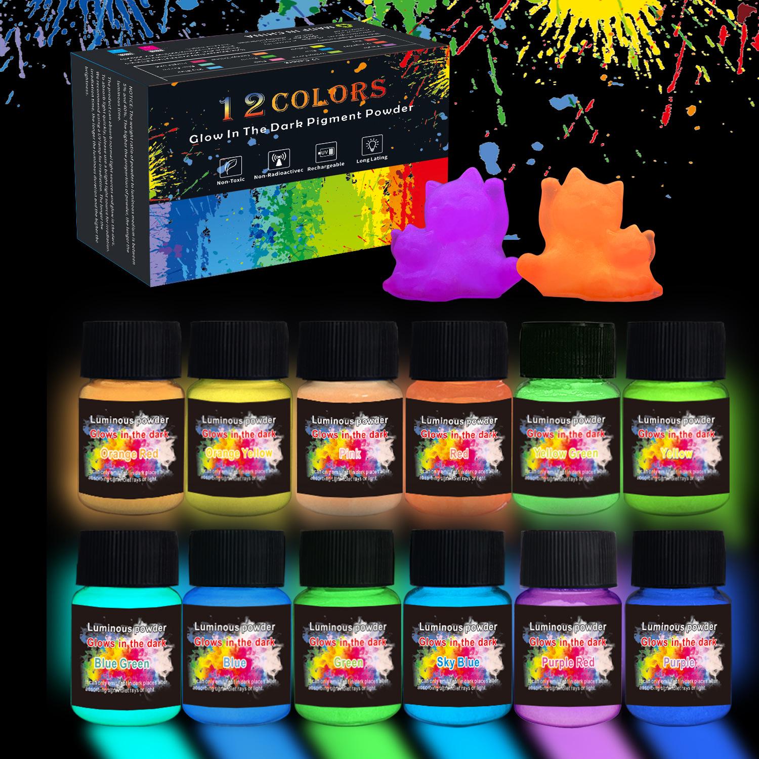 12-Color Long-Lasting Luminous Powder: High-Brightness Fluorescent DIY Resin Pigment, Oil-Based, 20g