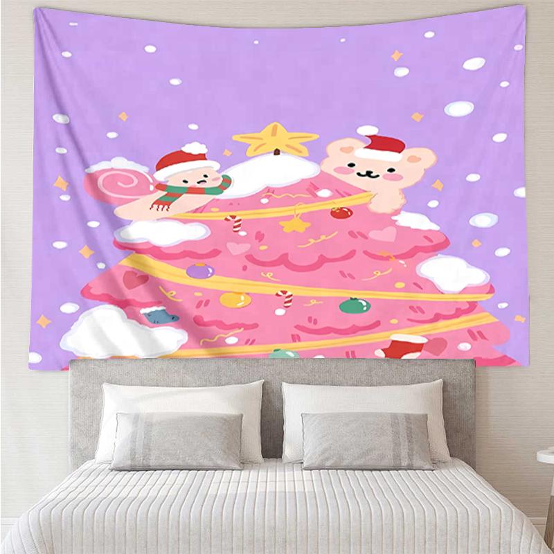 Christmas Print Tapestry, Backdrop, Easy Setup, Ideal for Bedroom, Office & Living Room, with Aesthetic Wall Hanging Decor.