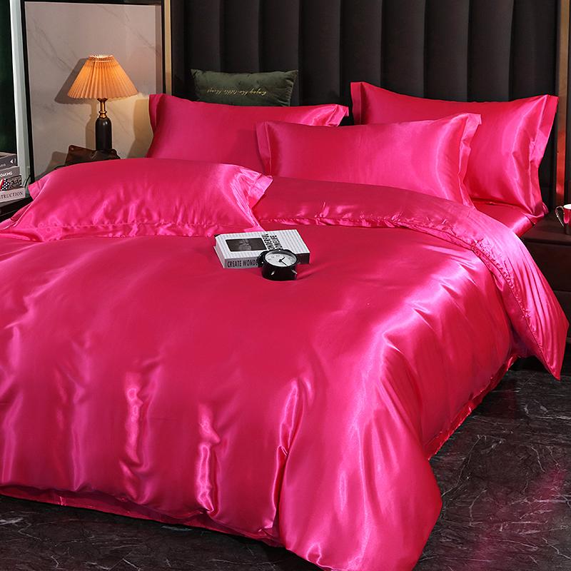 Luxury Satin Bedding Set with Flat Sheet Duvet Cover High End Bedding Set High Density Satin Solid Color Bedding