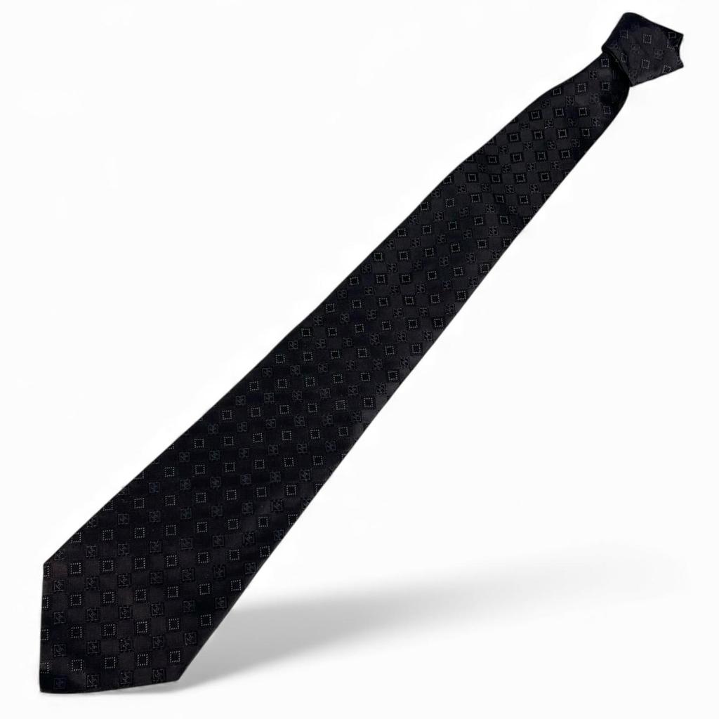 Makellose CHANEL Krawatte COCO Markierung Seidenjacquard schwarze Seide 100% Herren Gebraucht